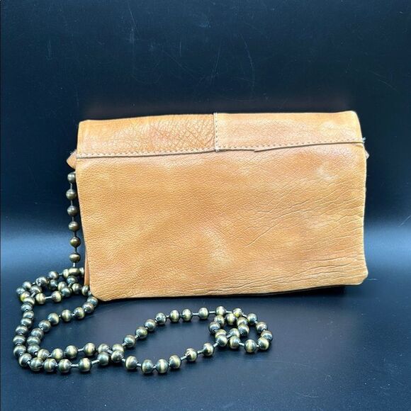 Free People Duet Bag Tan Buffalo Leather Distressed Clutch Crossbody Festival - Picture 1 of 8